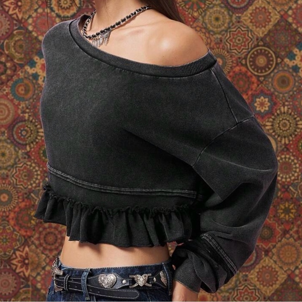 Black Off-Shoulder Ruffle Top - Picture 5 of 13